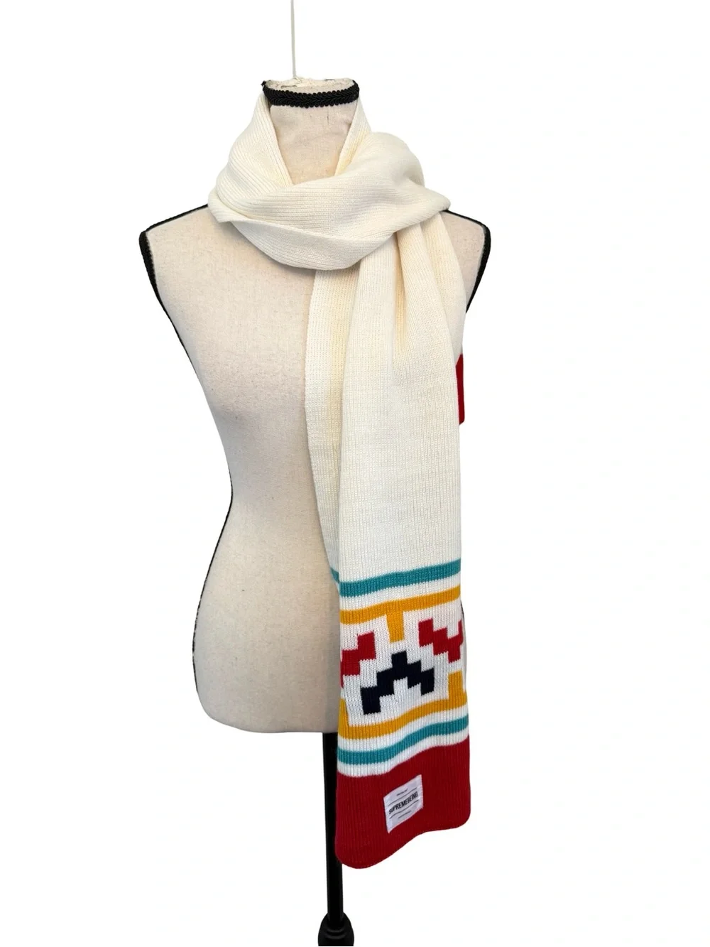 Supremebeing Knit Scarf Cream Geometric Southwestern Tribal Winter Unisex 63